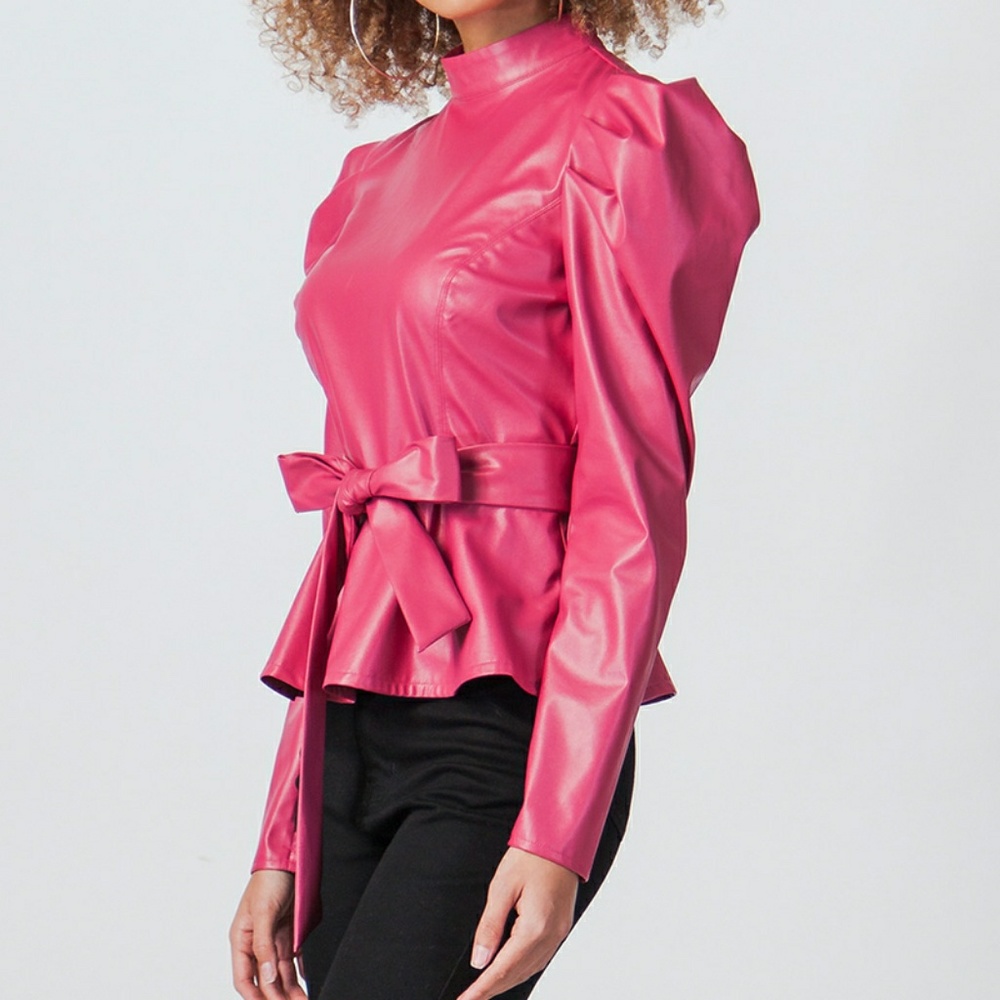 Jealous Tomato Puff Sleeve Leather Tops 1 Left! - Picture 3 of 5